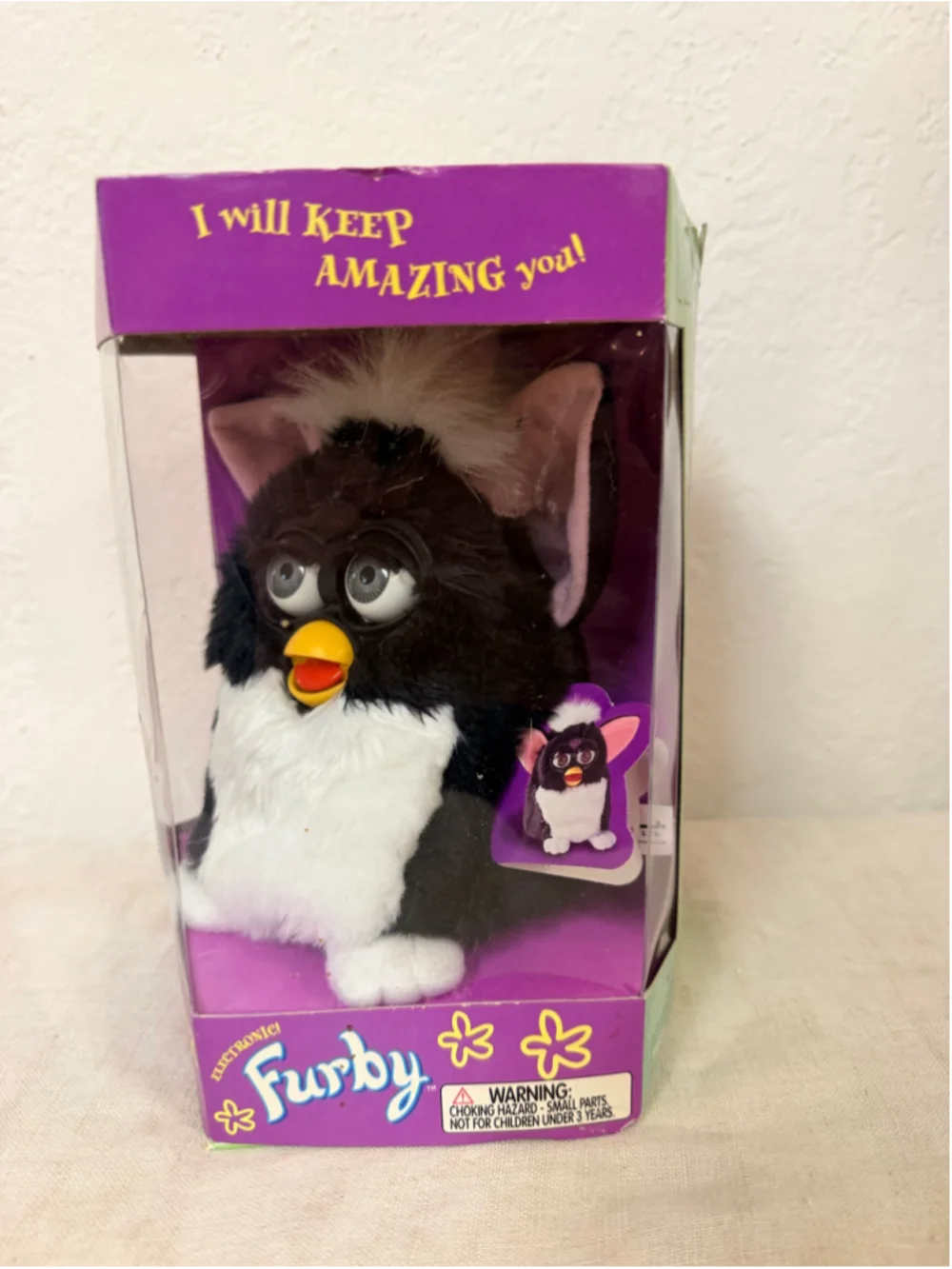 NIB Vintage 1998 Tiger Electronics Furby Black White with Blue Eyes Box Unopened